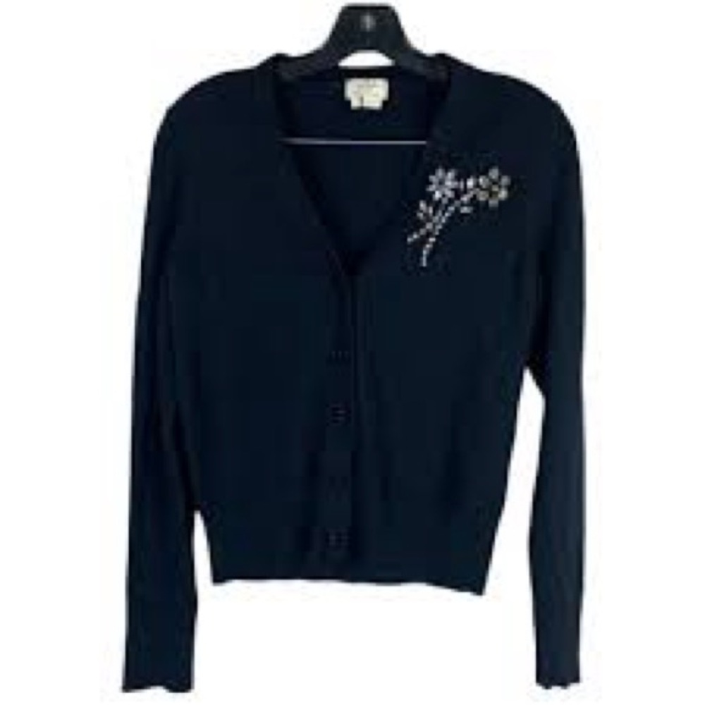 Kate Spade Embellished Crystal Floral Cardigan | Black | NWOT | Size XS-L